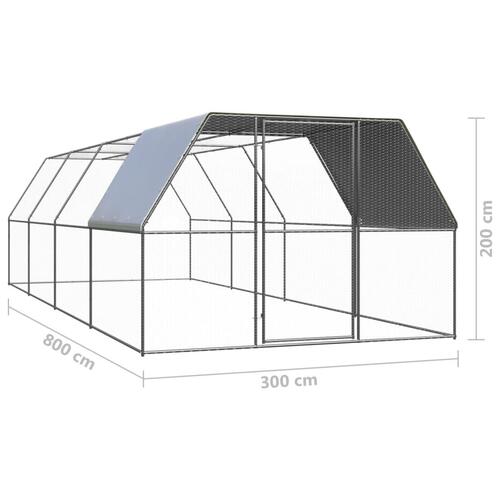 Udendørs hønsegård 3x8x2 m galvaniseret stål