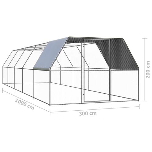 Udendørs hønsegård 3x10x2 m galvaniseret stål