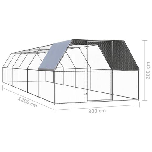 Udendørs hønsegård 3x12x2 m galvaniseret stål
