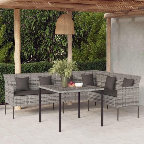 L-formet havesofa med hynder i polyrattan - grå