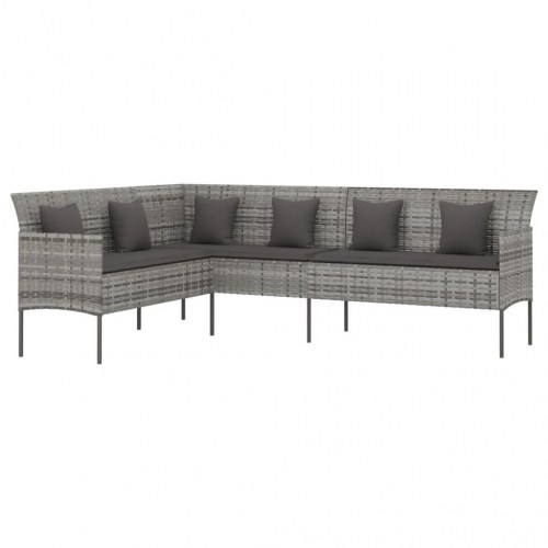 L-formet havesofa med hynder i polyrattan - grå