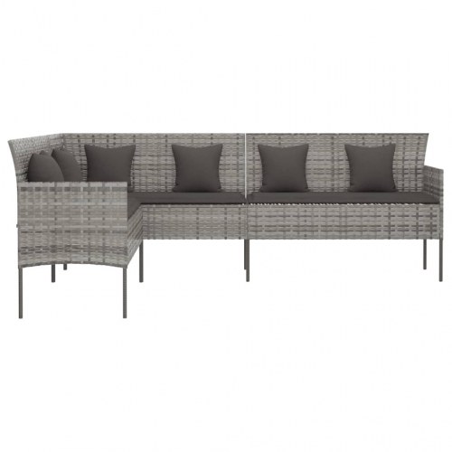 L-formet havesofa med hynder i polyrattan - grå