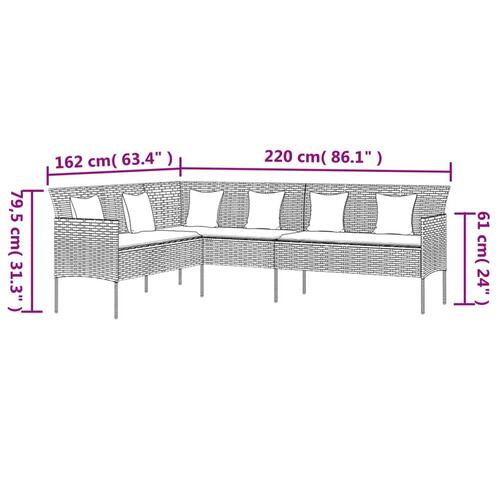 L-formet havesofa med hynder polyrattan sort