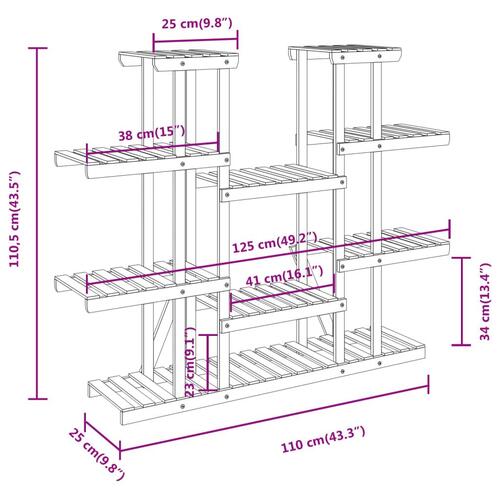 Blomsterstativ 110x25x110,5 cm massivt fyrretræ