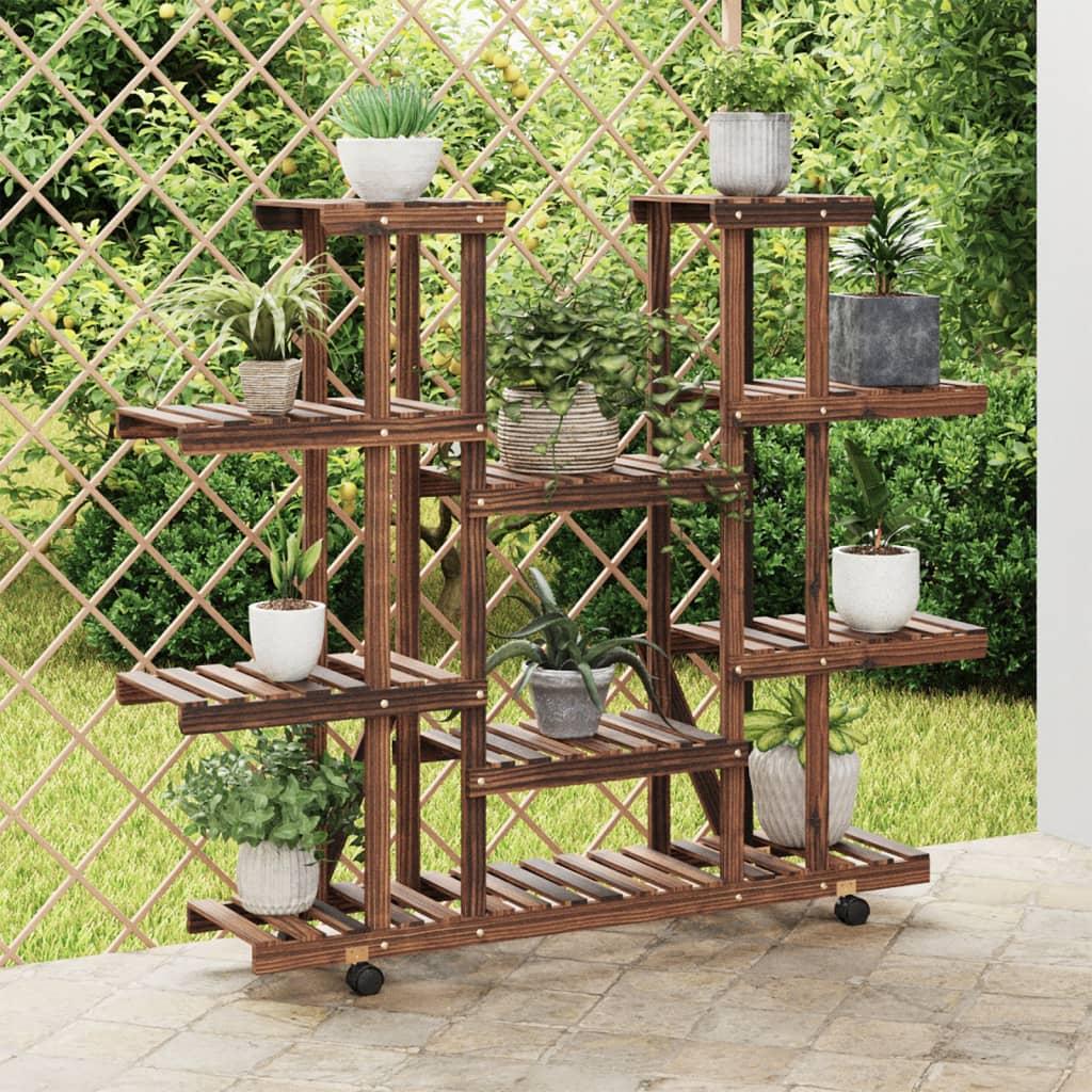 Blomsterstativ 110X25X110,5 Cm Massivt Fyrretræ Brun - med hjul / 110 x 25 x 115 cm