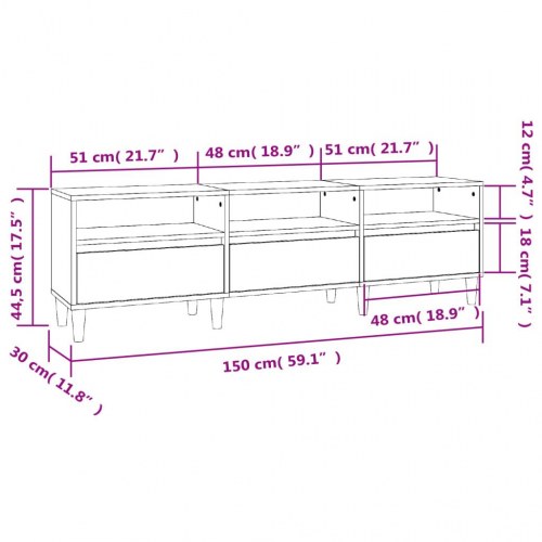 Tv-bord i sonoma-eg 150 × 30 × 44,5 cm - konstrueret træ