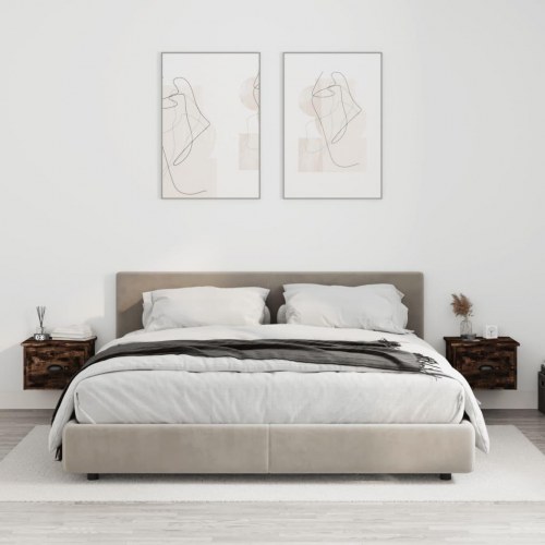 Væghængte sengeborde 2 stk. - 41,5 × 36 × 28 cm, røget egetræsfarve