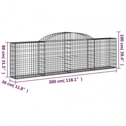 Buede gabionkurve - 5 stk. 300×30×80/100 cm i galvaniseret jern