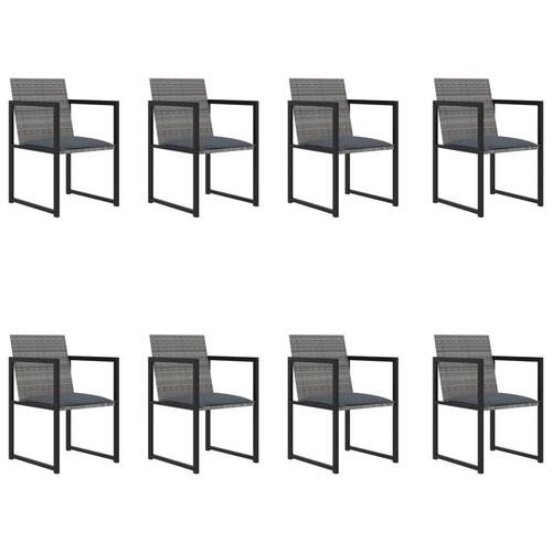 Udendørs spisebordssæt 9 dele med hynder polyrattan grå