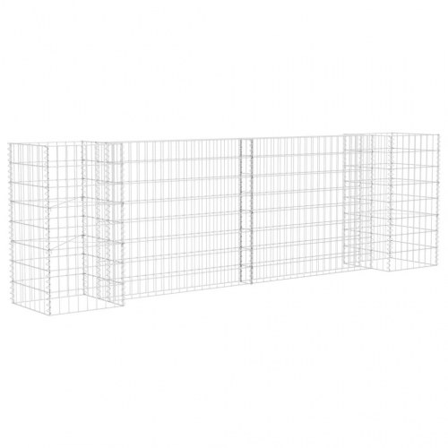 H-formet gabion-plantekasse 260 × 40 × 80 cm - stål, sølvfarvet