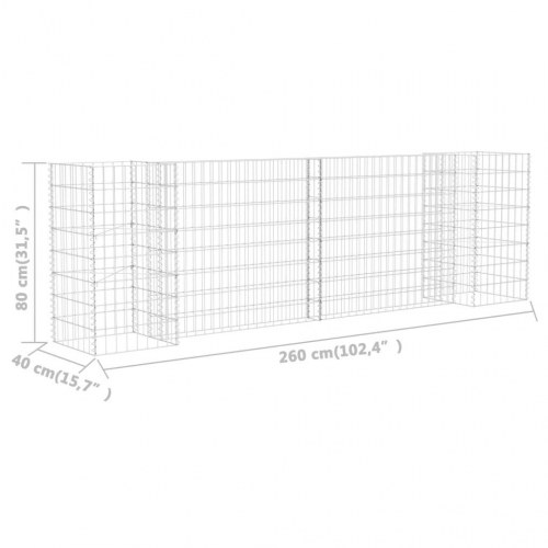 H-formet gabion-plantekasse 260 × 40 × 80 cm - stål, sølvfarvet