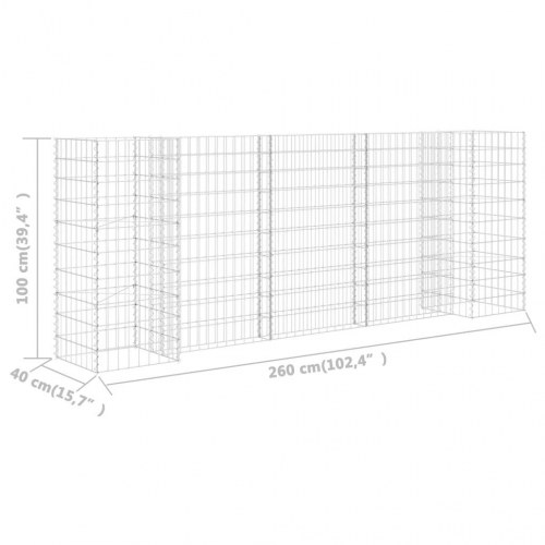 H-formet gabion-plantekasse 260 × 40 × 100 cm - stål, sølvfarvet
