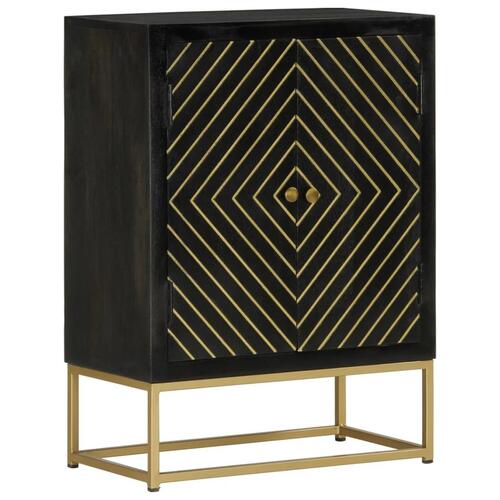 Skænk med 2 låger 55x30x75 cm massivt genbrugstræ sort og guld