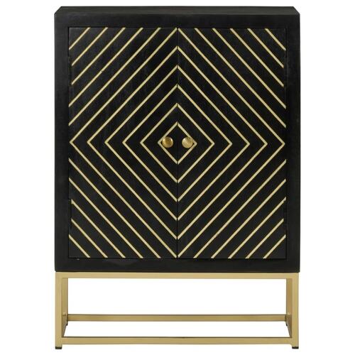 Skænk med 2 låger 55x30x75 cm massivt genbrugstræ sort og guld