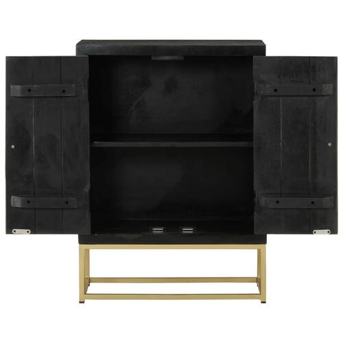 Skænk med 2 låger 55x30x75 cm massivt genbrugstræ sort og guld