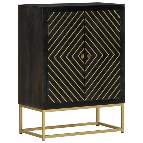 Skænk med 2 låger 55x30x75 cm massivt genbrugstræ sort og guld