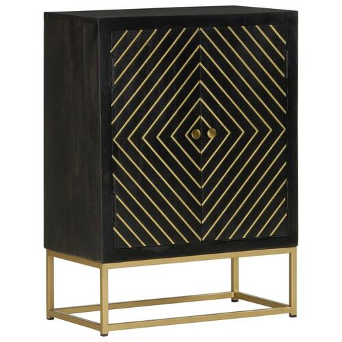 Skænk med 2 låger 55x30x75 cm massivt genbrugstræ sort og guld