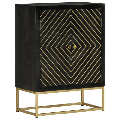 Skænk med 2 låger 55x30x75 cm massivt genbrugstræ sort og guld