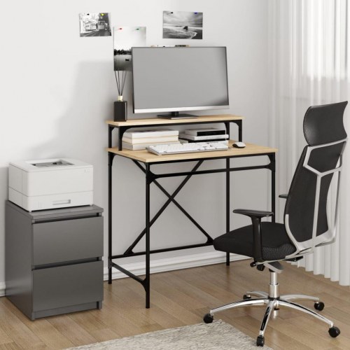 Skrivebord 80 × 50 × 90 cm - konstrueret træ og jern, sonoma-eg