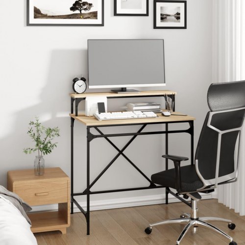 Skrivebord 80 × 50 × 90 cm - konstrueret træ og jern, sonoma-eg