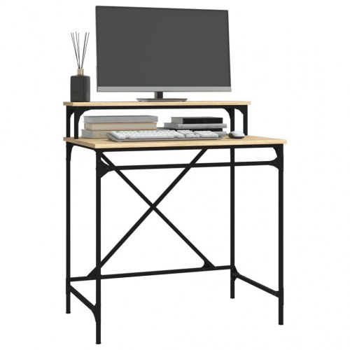 Skrivebord 80 × 50 × 90 cm - konstrueret træ og jern, sonoma-eg