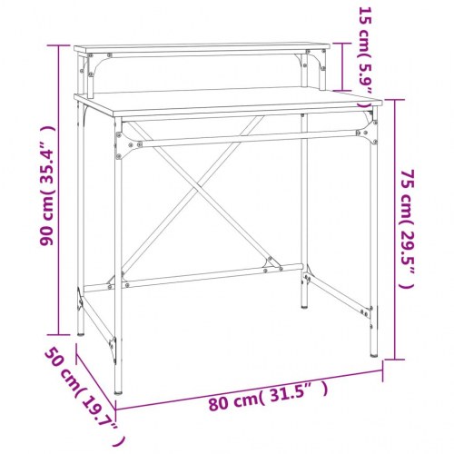 Skrivebord 80 × 50 × 90 cm - konstrueret træ og jern, sonoma-eg