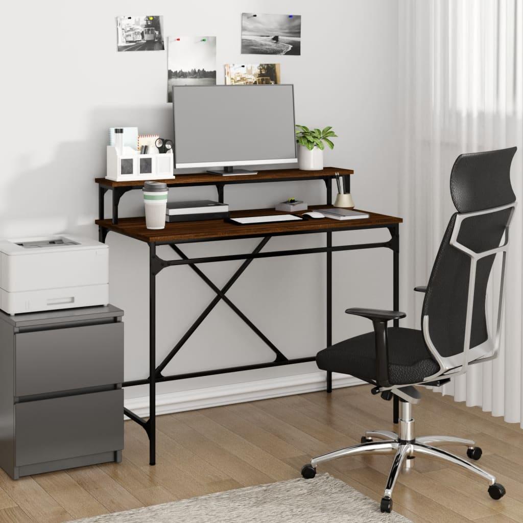 Skrivebord 100x50x90 Cm Konstrueret Træ Og Jern Brun Eg