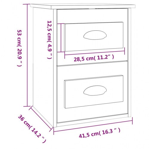 Væghængt sengebord 41,5 × 36 × 53 cm - hvid med 2 skuffer