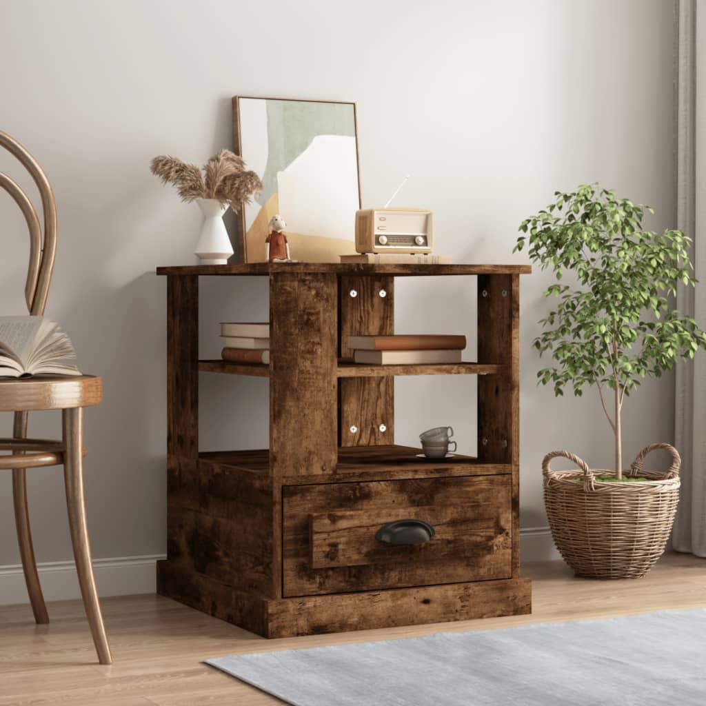 Sidebord 50x50x60 cm konstrueret træ røget egetræsfarve