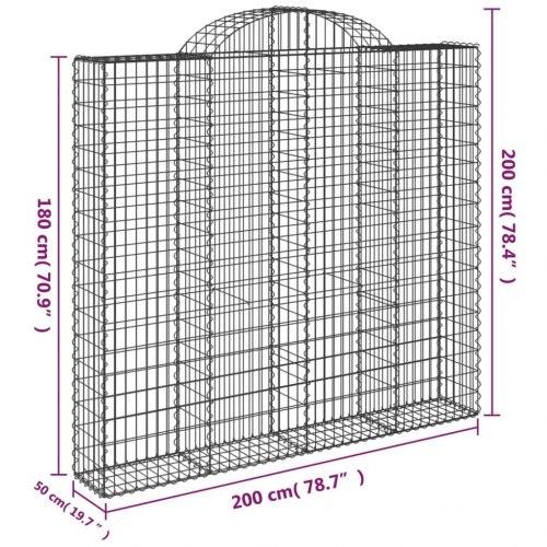 Buede gabionkurve 2 stk. - 200×50×180/200 cm i galvaniseret jern