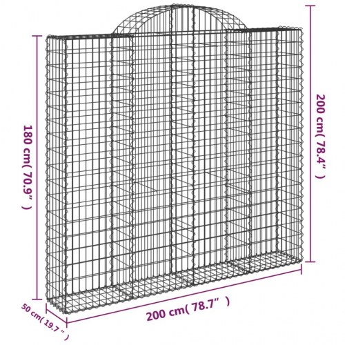 Buede gabionkurve - 6 stk. 200×50×180/200 cm i galvaniseret jern