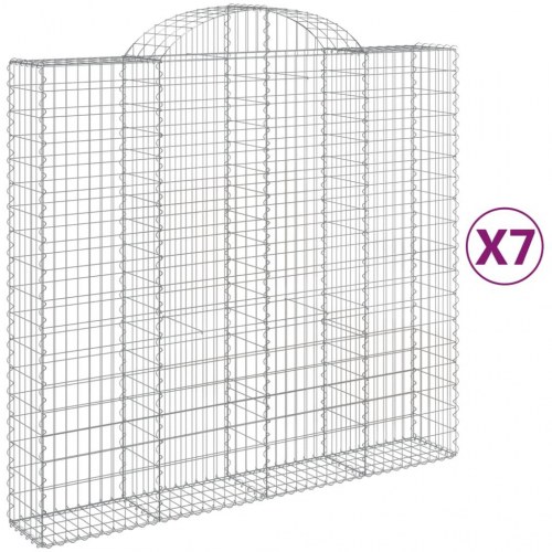 Buede gabionkurve 7 stk. - 200×50×180/200 cm i galvaniseret jern