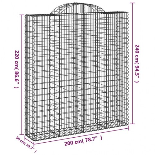 Buede gabionkurve - 5 stk. 200×50×220/240 cm i galvaniseret jern