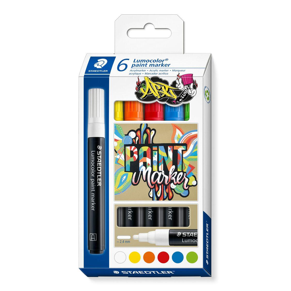 Staedtler Lumocolor 349 tuschsæt - 6 farver, 2,4 mm