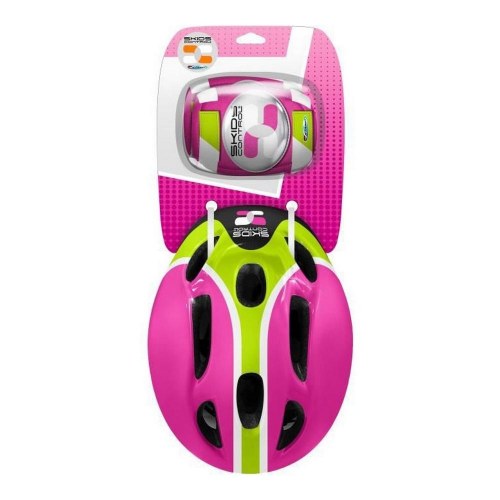 Cykelhjelm sæt til børn - pink/grøn hjelm, knæ- og albuebeskyttere (justerbar 52-56 cm)