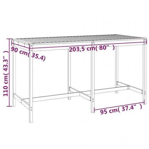 Havebord i massivt fyrretræ 203,5 × 90 × 110 cm - gyldenbrun