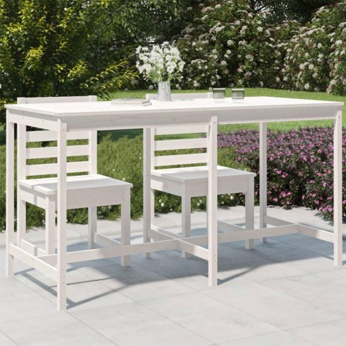 Havebord i massivt fyrretræ - 203,5 × 90 × 110 cm, hvid