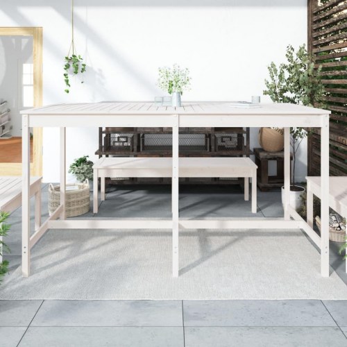 Havebord i massivt fyrretræ - 203,5 × 90 × 110 cm, hvid
