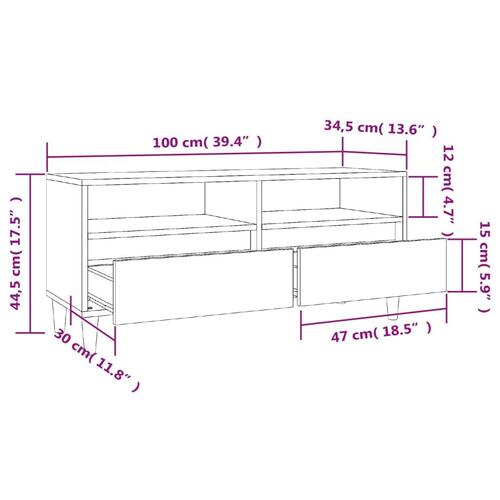 Tv-bord 100x34,5x44,5 cm konstrueret træ sonoma-eg
