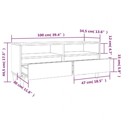 Tv-bord 100x34,5x44,5 cm konstrueret træ brun egetræsfarve