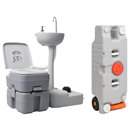 Transportabelt campingtoilet og håndvask med vandbeholder