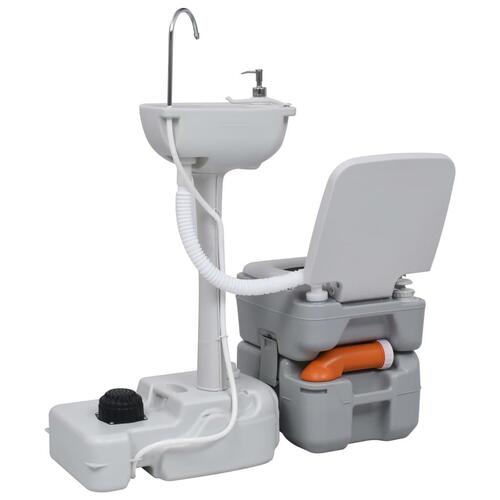 Transportabelt campingtoilet og håndvask med vandbeholder