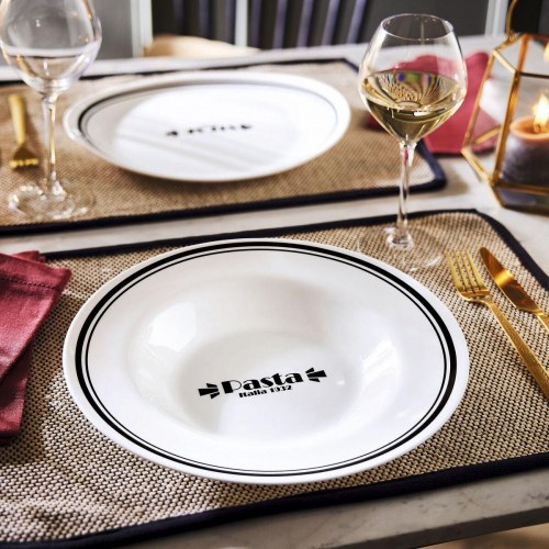 Luminarc Friends Time Bistro pastaskåle, hvid/sort glas, 28,5 cm - 12 stk.