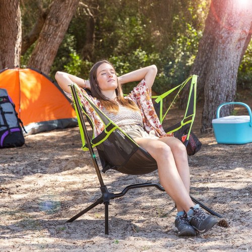 Kamprock sammenklappelig campingstol med gynge, grøn/sort