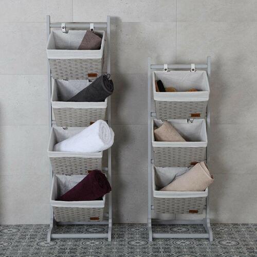 Badeværelse reol Versa Grå 4 Kurve Multifarvet Bomuld Træ Rattan 35 x 125 x 35 cm