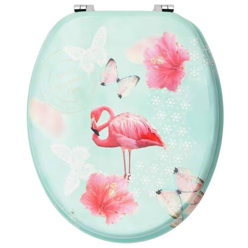 Toiletsæde med låg MDF flamingodesign