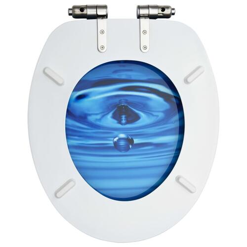 Toiletsæde med soft close-låg MDF vanddråbedesign blå
