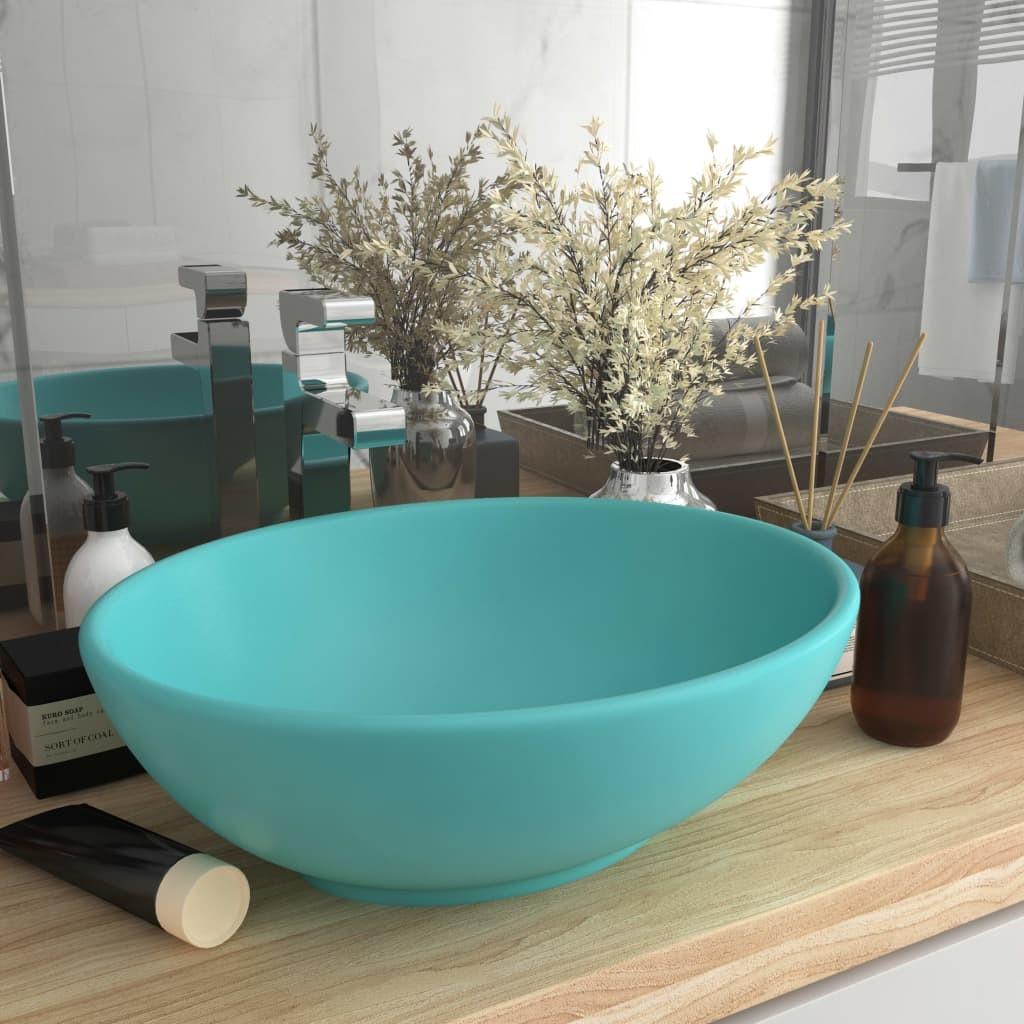 Luksuriøs håndvask 40x33 cm keramisk oval mat lysegrøn