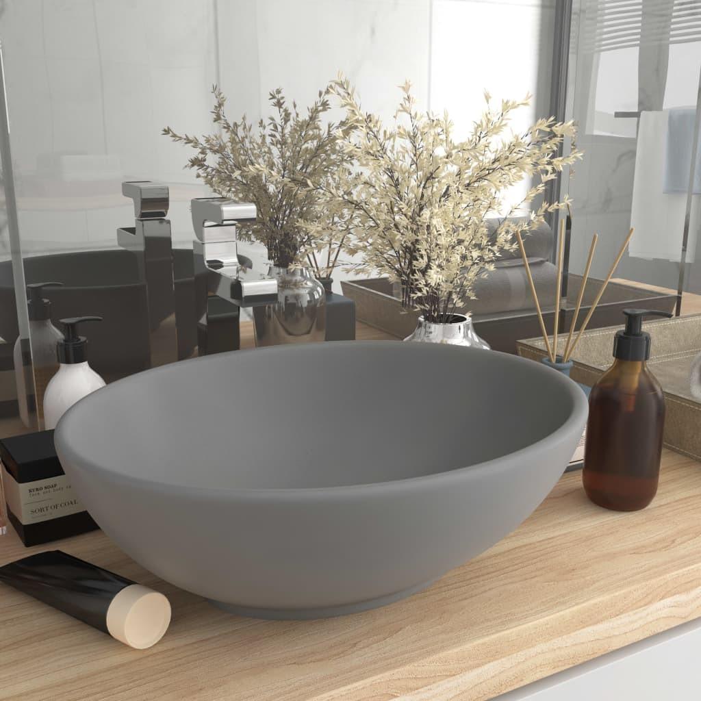 Luksuriøs håndvask 40x33 cm keramisk oval mat lysegrå