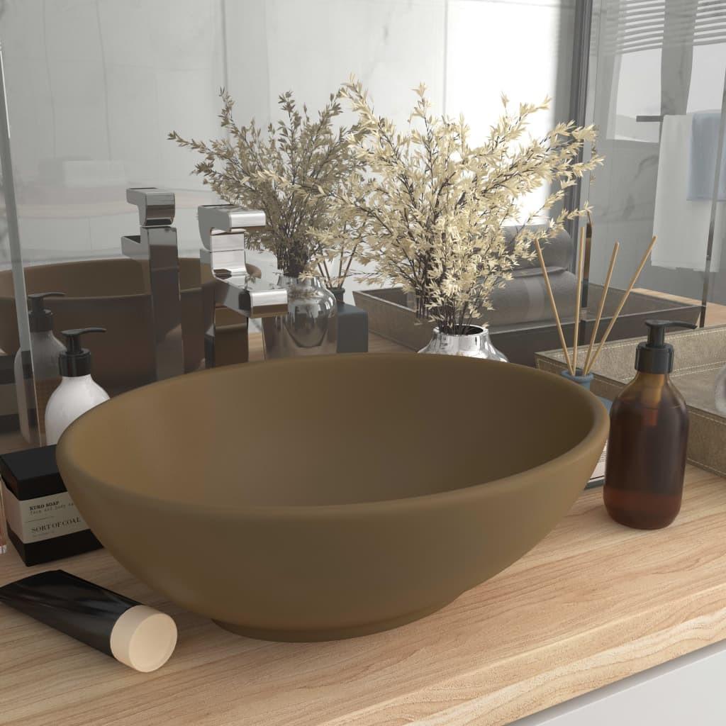 Luksuriøs håndvask 40x33 cm keramisk oval mat cremefarvet